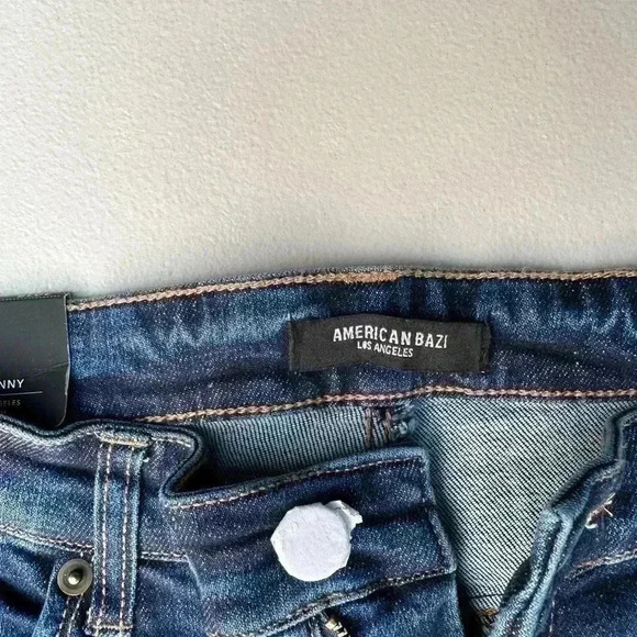 American Bazi size 15 dark wash low rise skinny distressed denim jeans NWT. - Picture 8 of 9